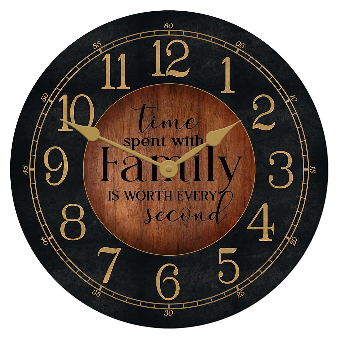 Black-Wood-time-spent-with-family.jpg Family Is Worth Every Second Clock - Image 1