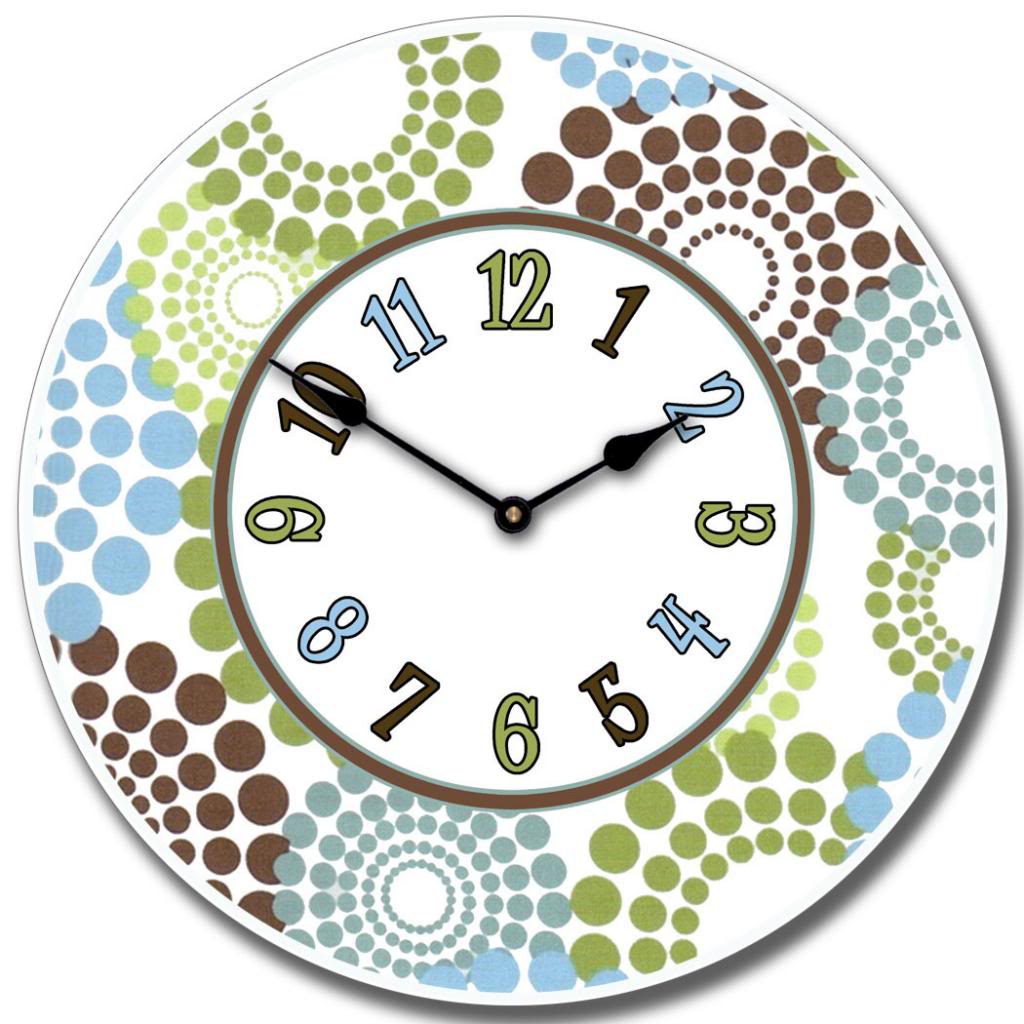 Blue-Green-Brown-Dots-Clock.jpg Blue Green & Brown Dots Clock - Image 1