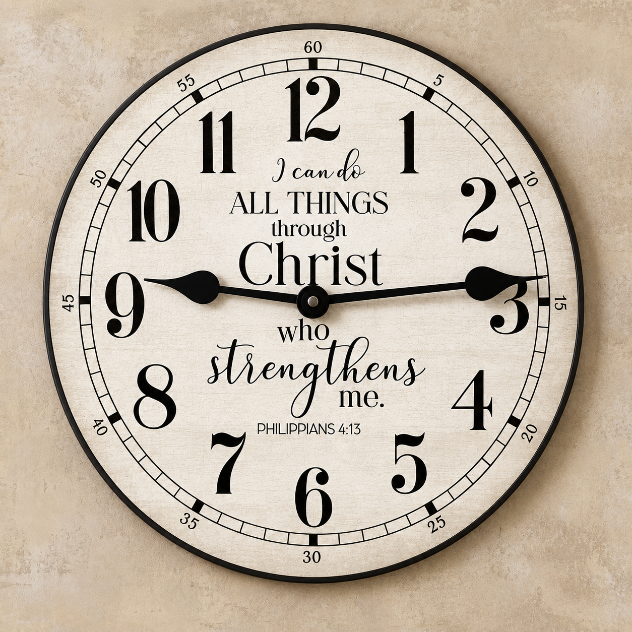 I_can_do_all_things_tan_background.png I Can Do All Things Wall Clock - Image 1