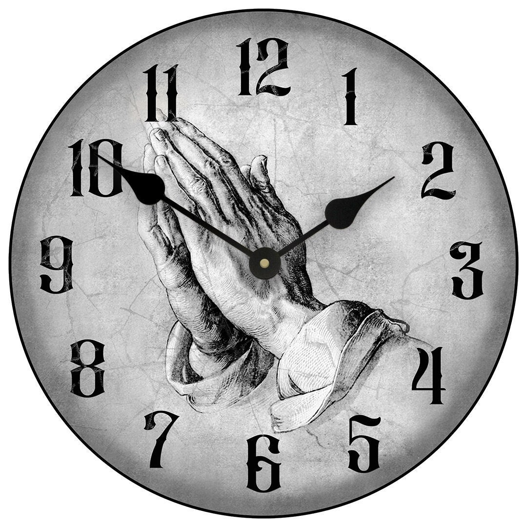 il_fullxfull.5684726294_ff6h.jpg Gray Praying Hands Wall Clock - Image 1
