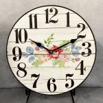 White Barnwood Floral Wall Clock