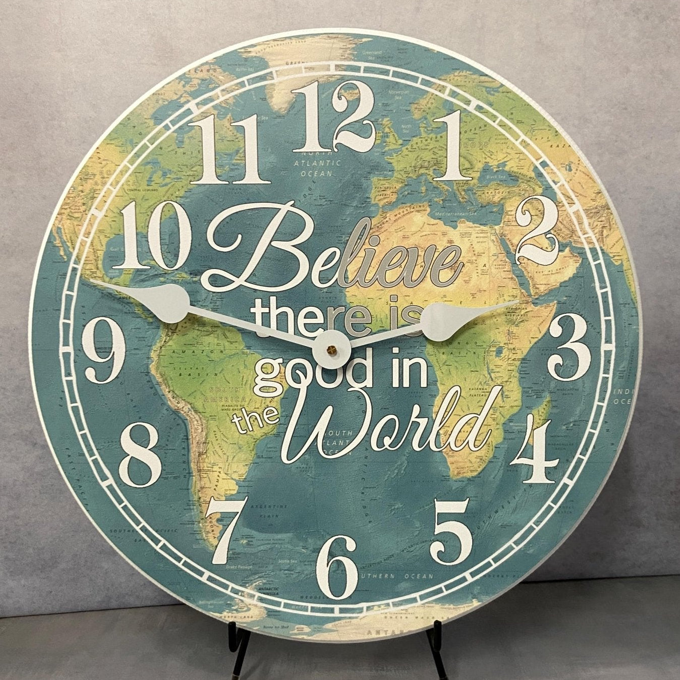 il_fullxfull.6281495334_20zx.jpg Believe In Good Map Wall Clock - Image 1