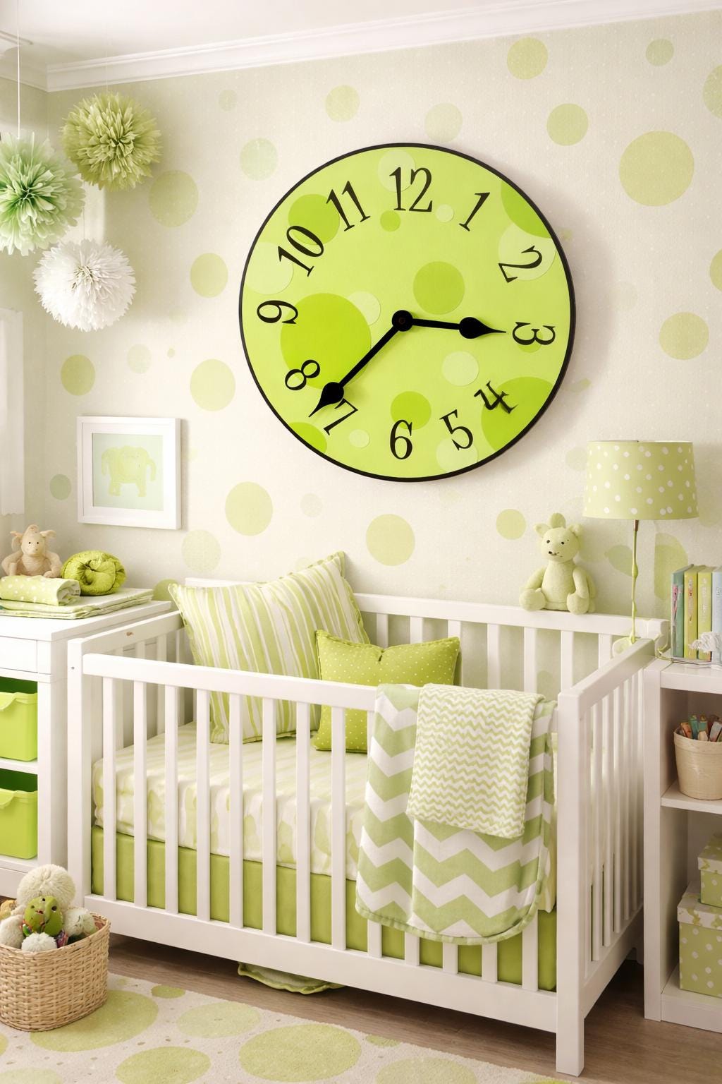 il_fullxfull.7658725508_pbm3.jpg Lime Green Bubbles Wall Clock - Image 1