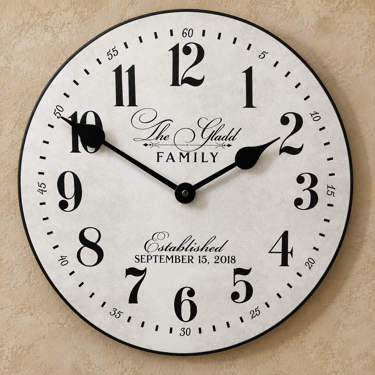 prescott_White_personalized_tan_bg.png Prescott White Personalized Wall Clock - Image 1